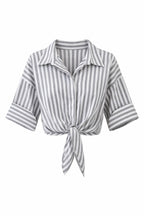 Black Strips and Stripes Cropped Front Tie Shirt