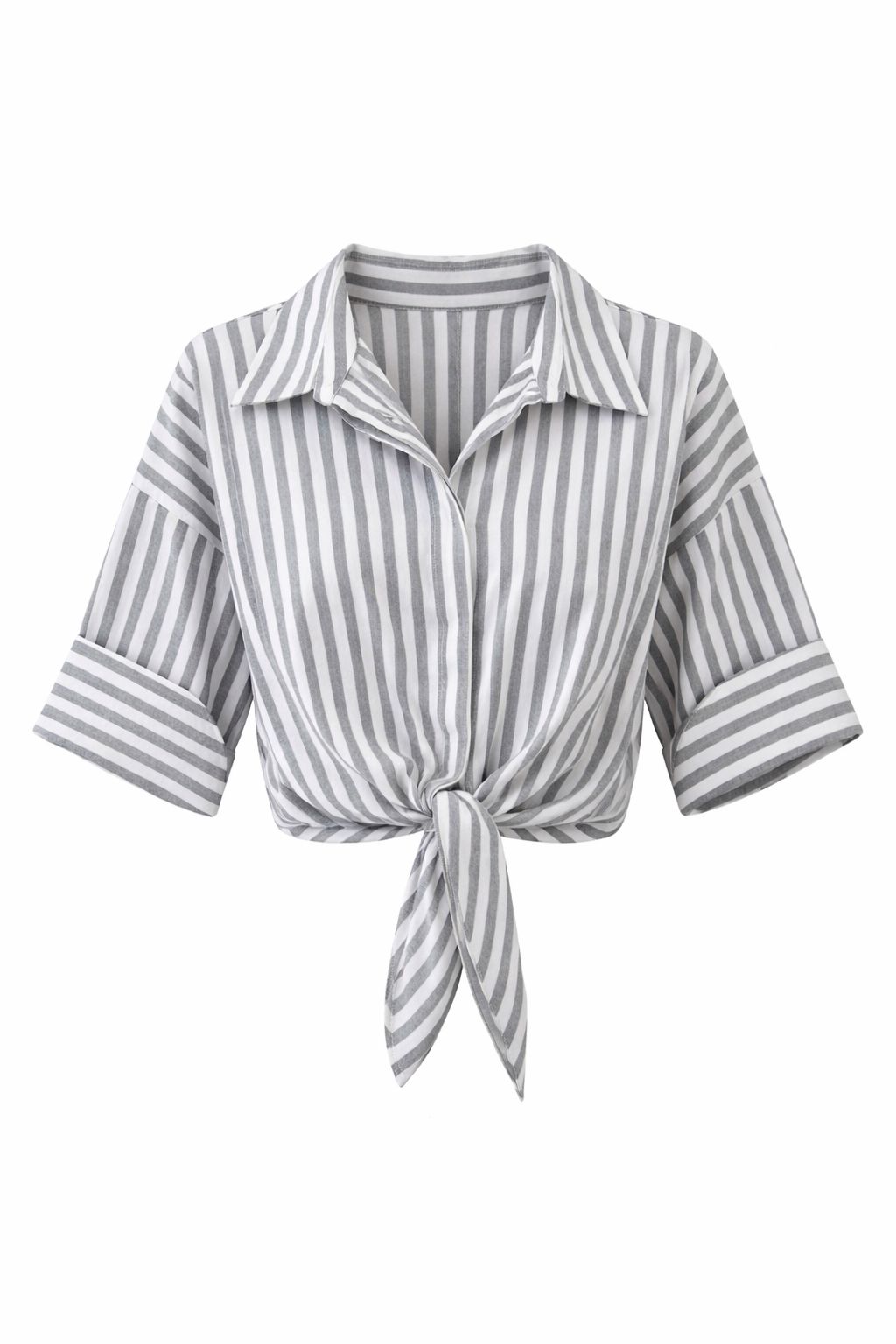 Black Strips and Stripes Cropped Front Tie Shirt
