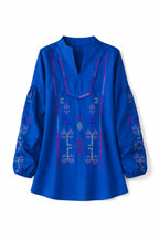 Blue Sired Embroidered Linen Shirt