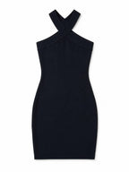Black 99 Interknit Cross Neck Short Dress