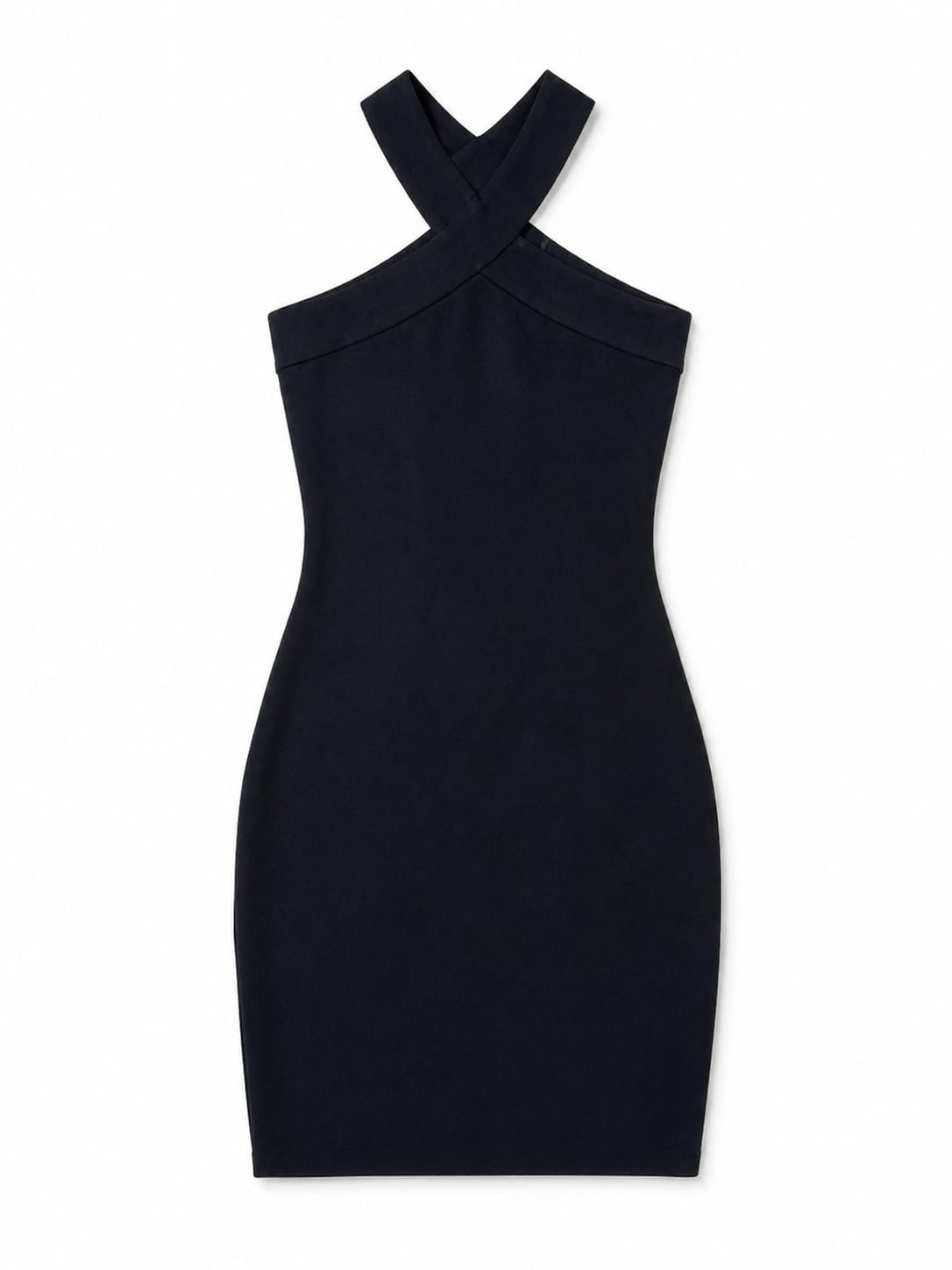 Black 99 Interknit Cross Neck Short Dress