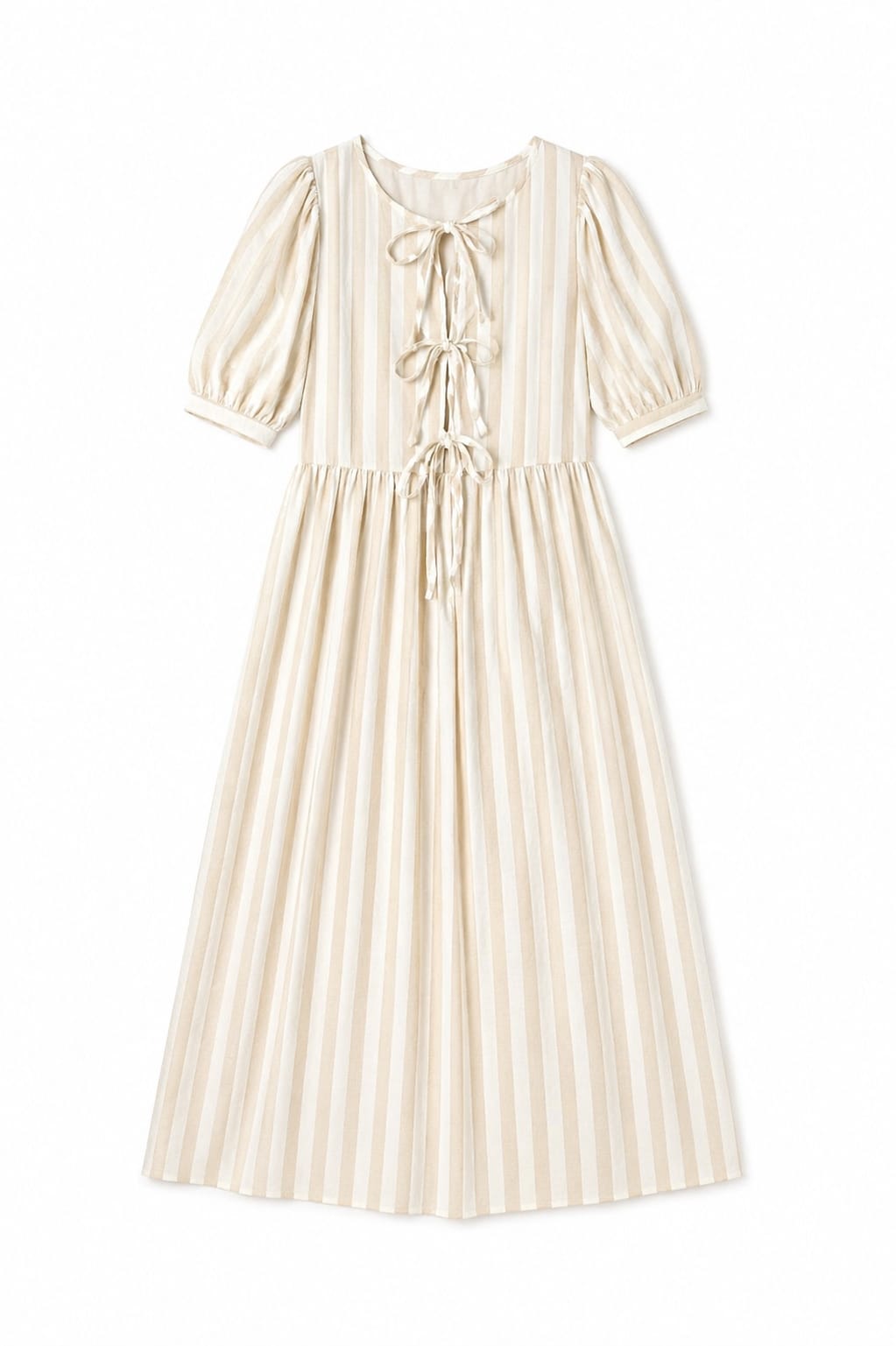 Beige Cottage Core Front Tie Dress