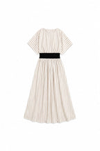 Beige Snatch Waist Stripe Dress