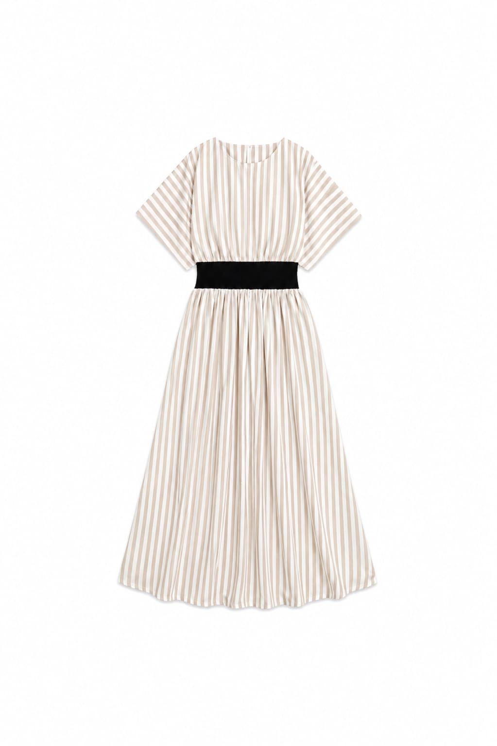 Beige Snatch Waist Stripe Dress