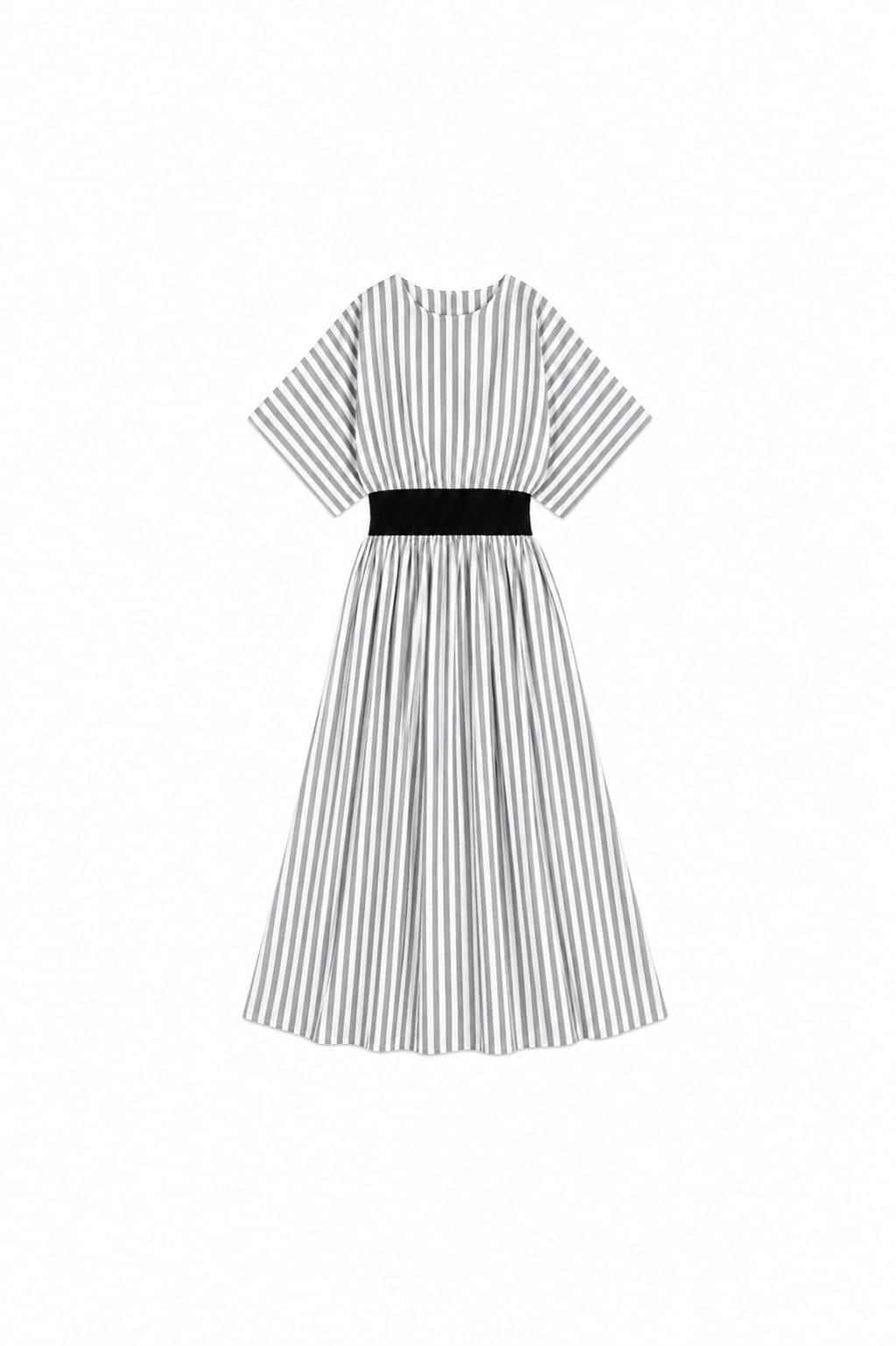 Grey Snatch Waist Stripe Dress
