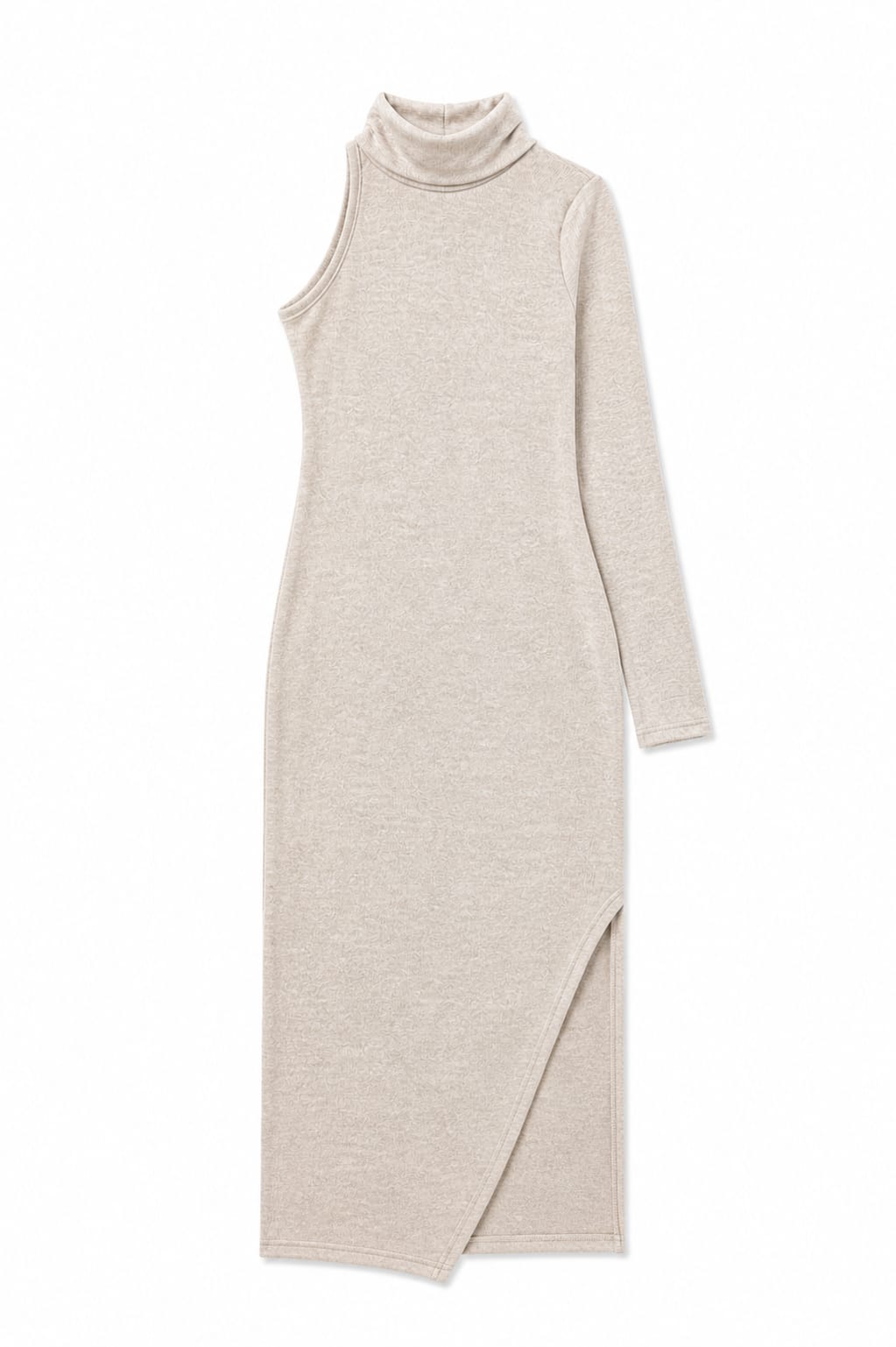Beige High Neck One Shoulder Dress