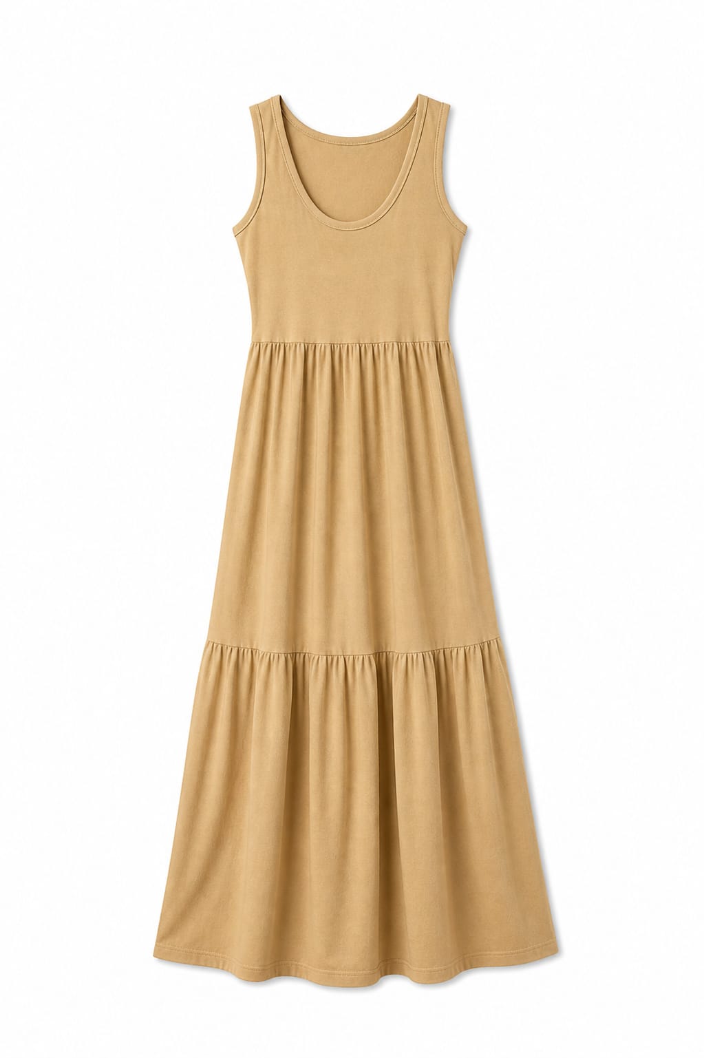 Beige Tiered Cotton City Dress