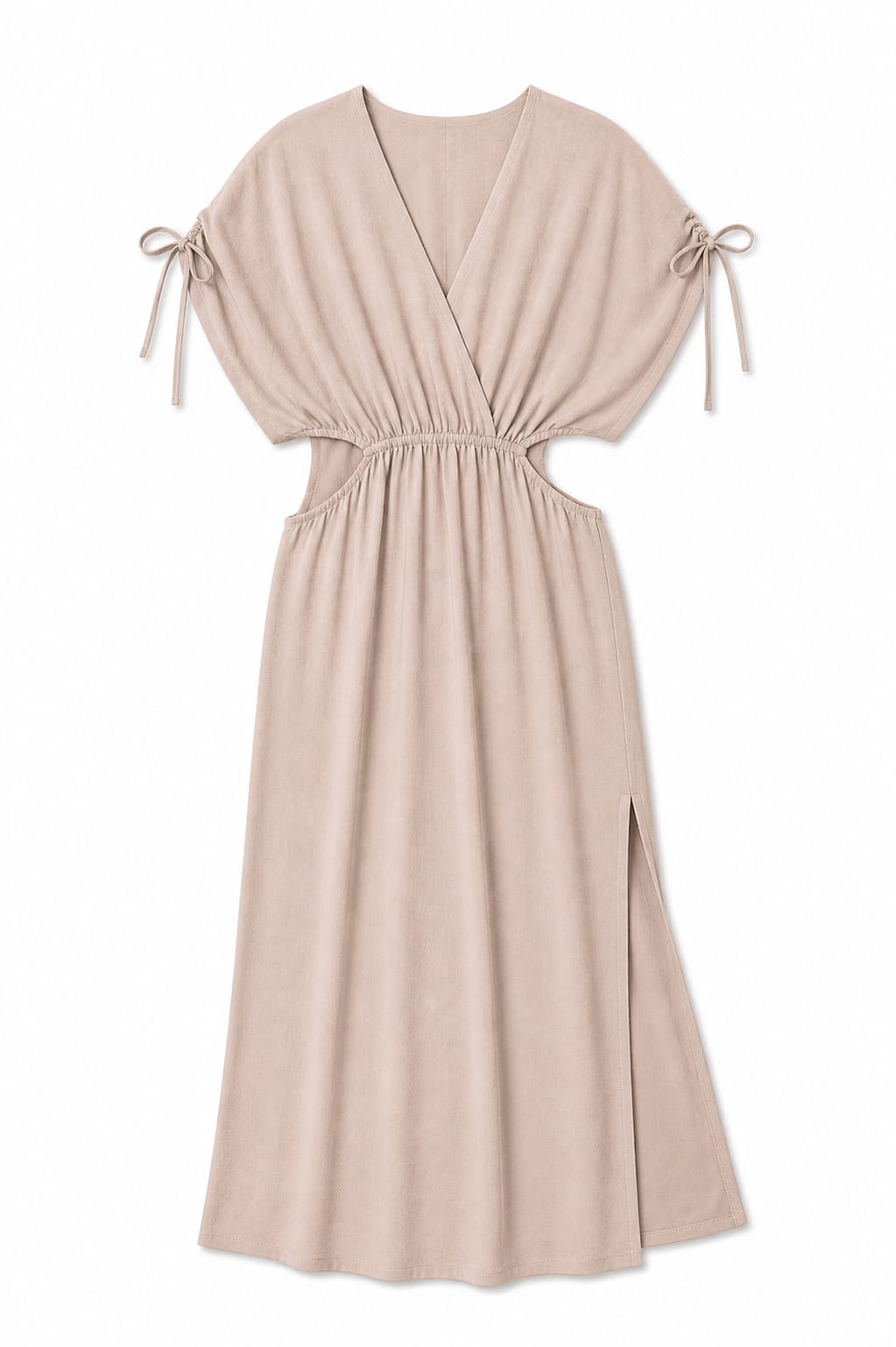 Beige Cut Through Linen Dress