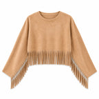 Beige Fringe Me Up Suede Longsleeve