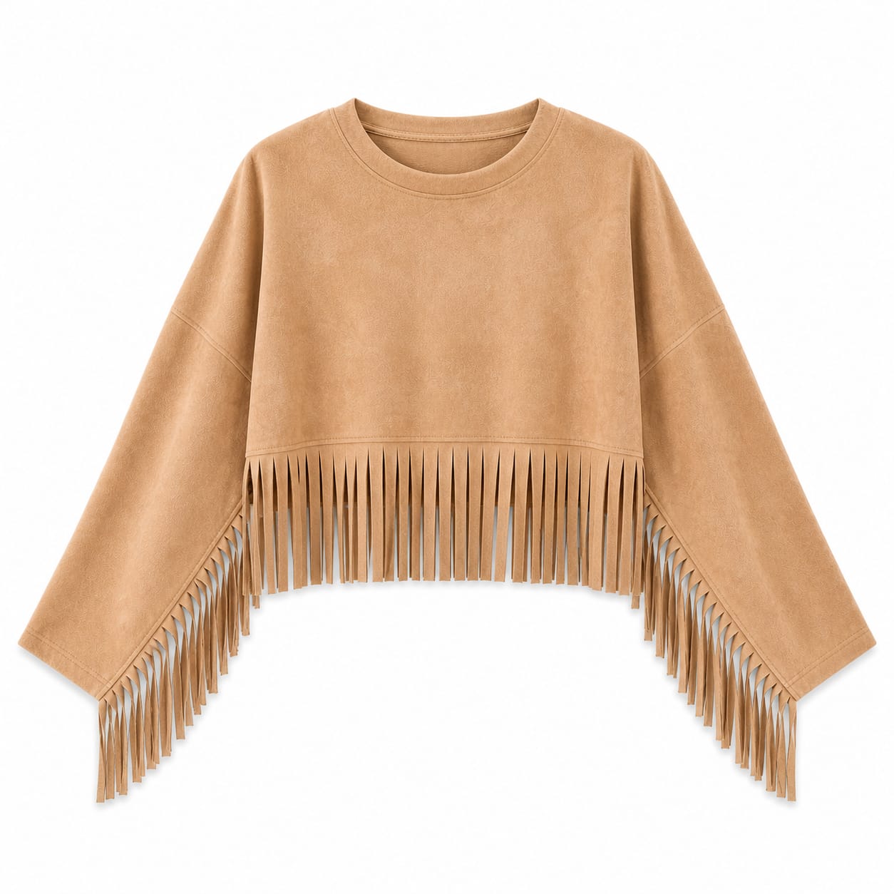 Beige Fringe Me Up Suede Longsleeve