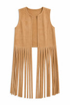 Beige Fringe Me Up Suede Vest