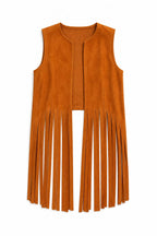 Camel Fringe Me Up Suede Vest