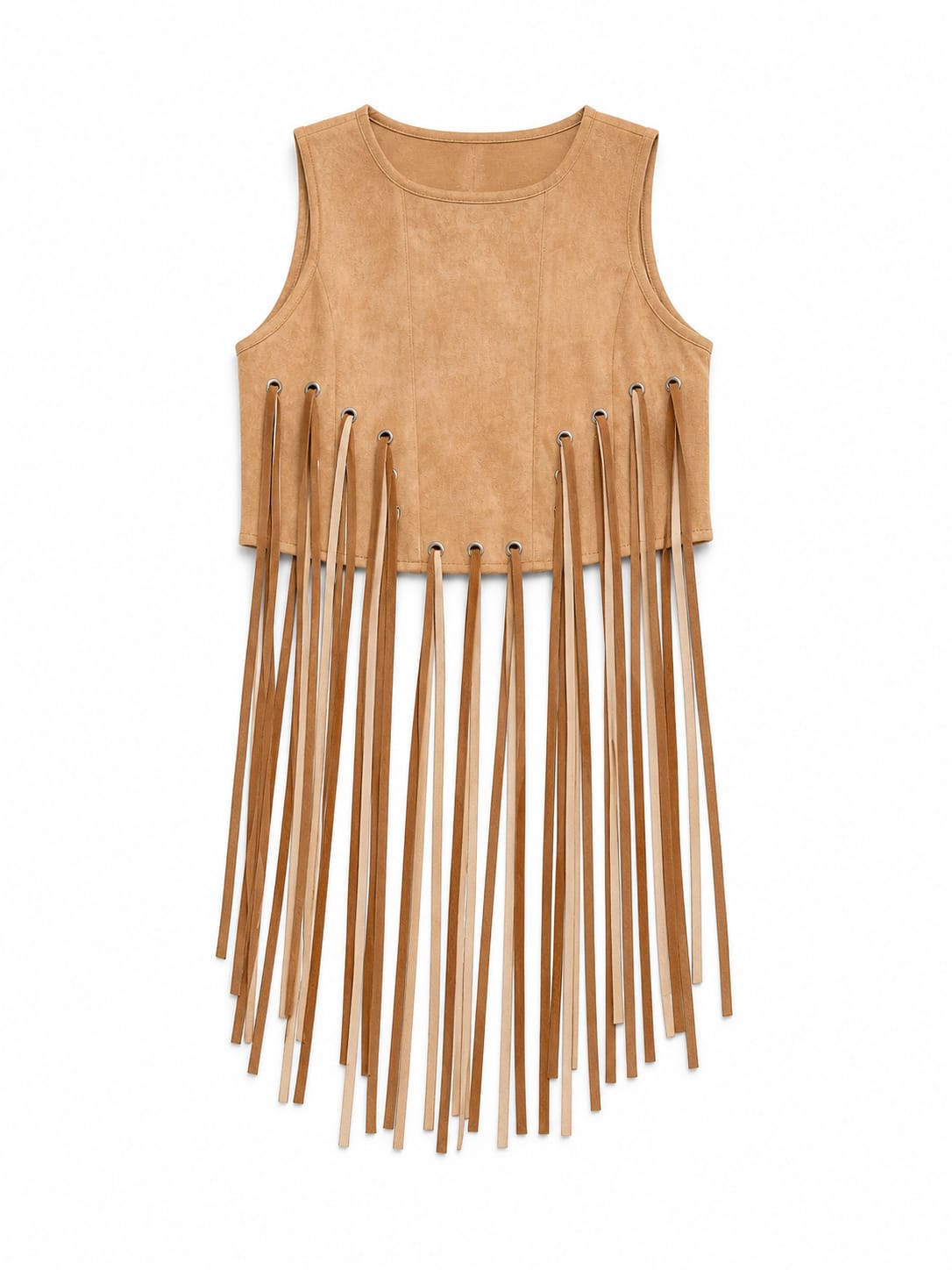 Beige Fringe Me Up Suede Top