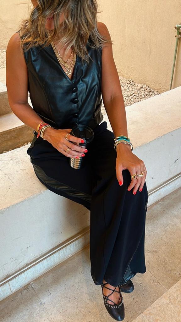 Black Leather Trim Pants