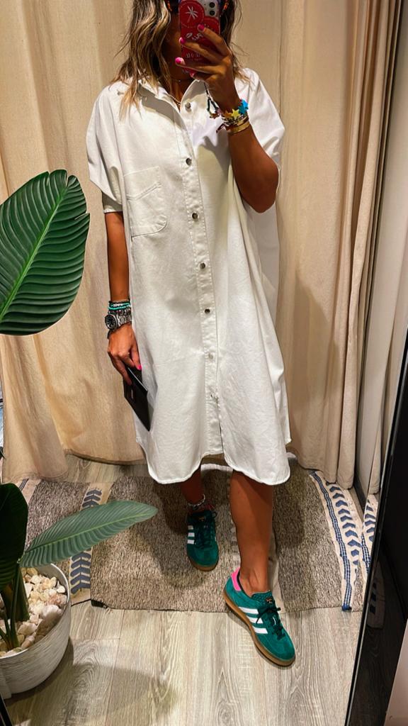 White Denim Shirt Dress