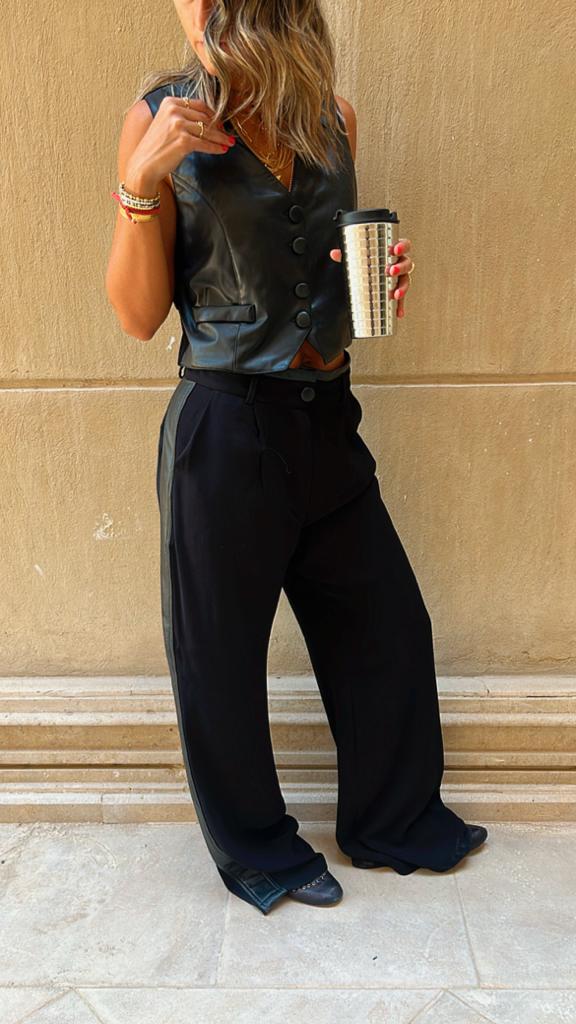 Black Leather Trim Pants