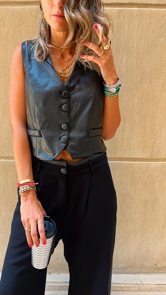 Black Going Out Leather Vest