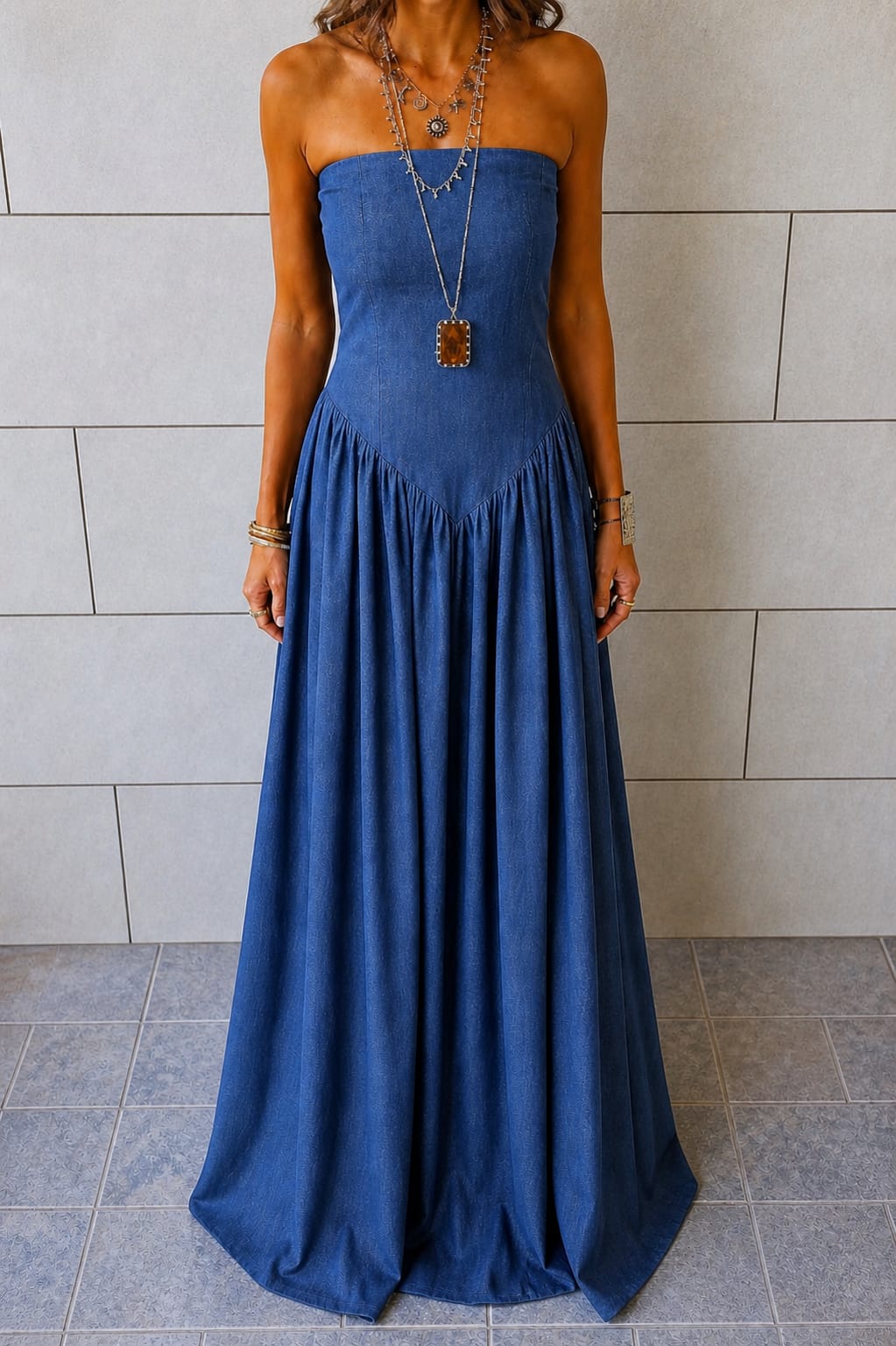 Paloma Dark Blue Drop Waist Denim Dress