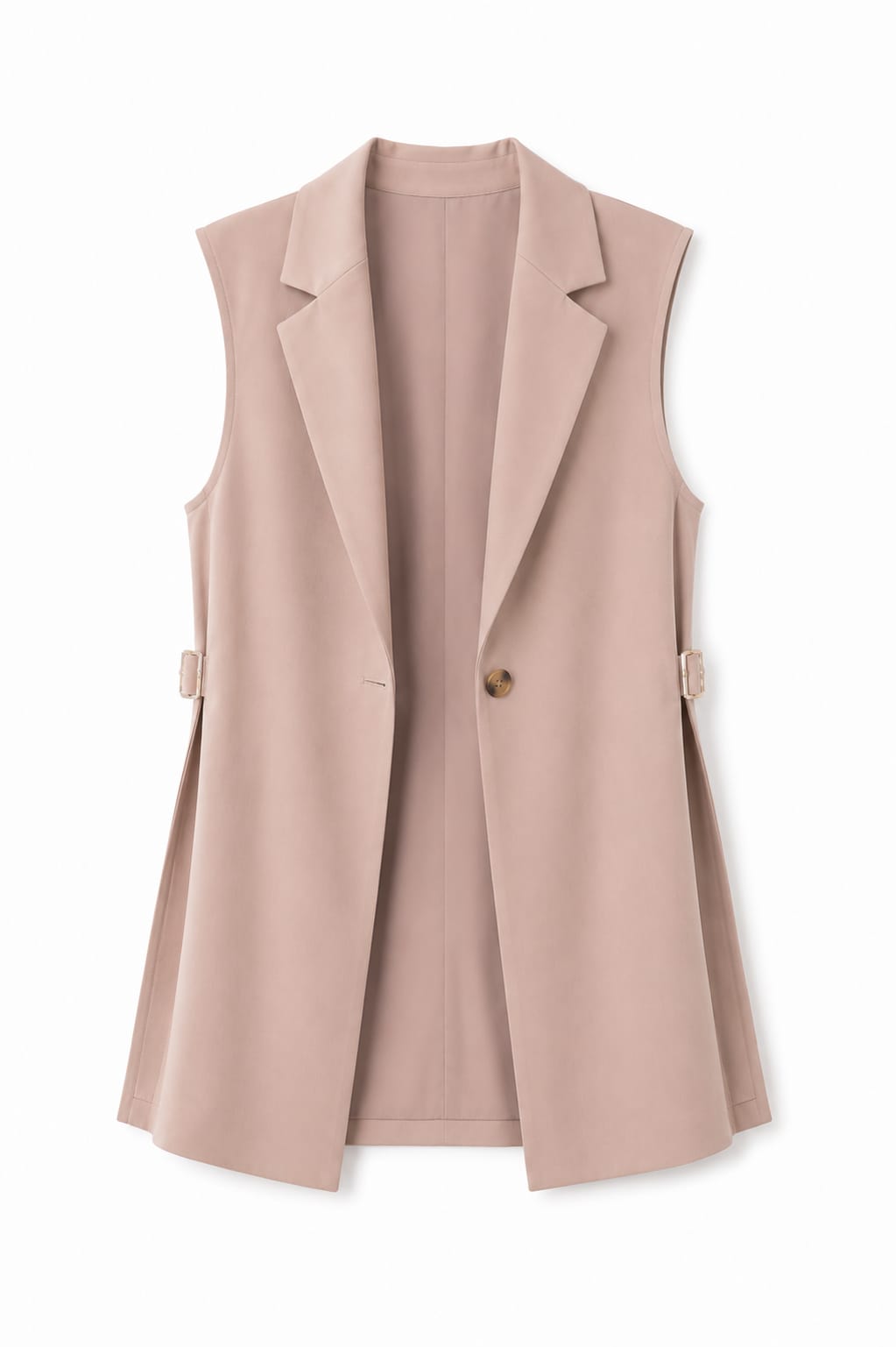 Beige Buckle Side Oversized Vest
