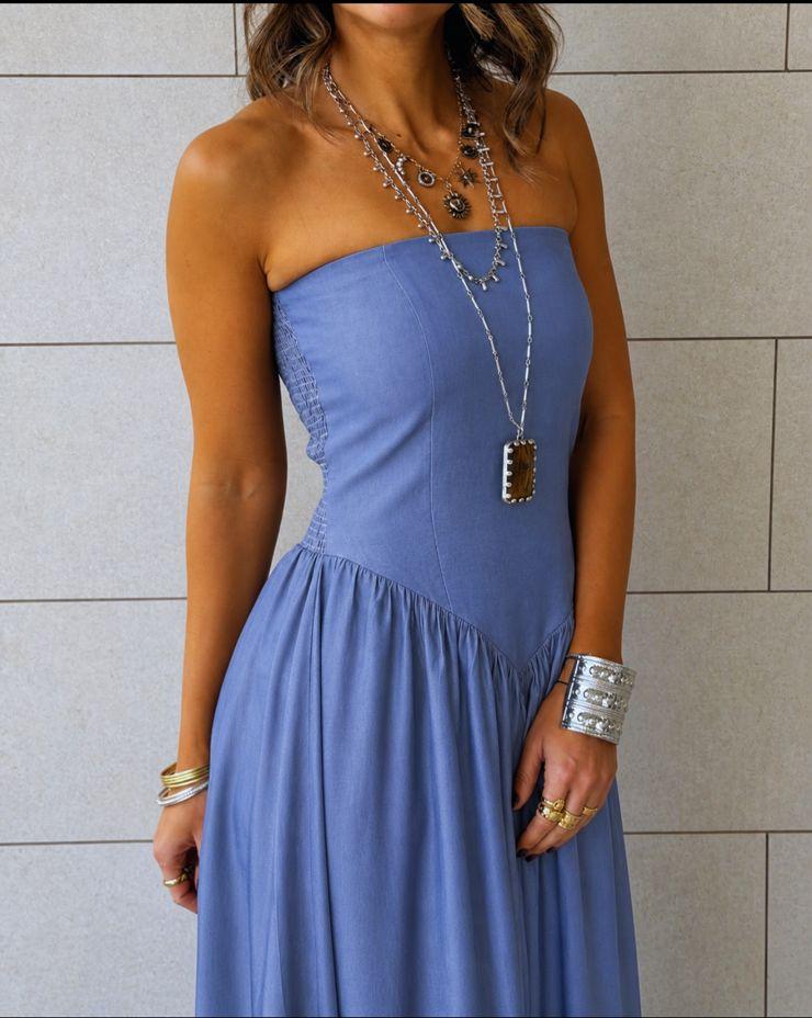 Paloma Light Blue Drop Waist Denim Dress