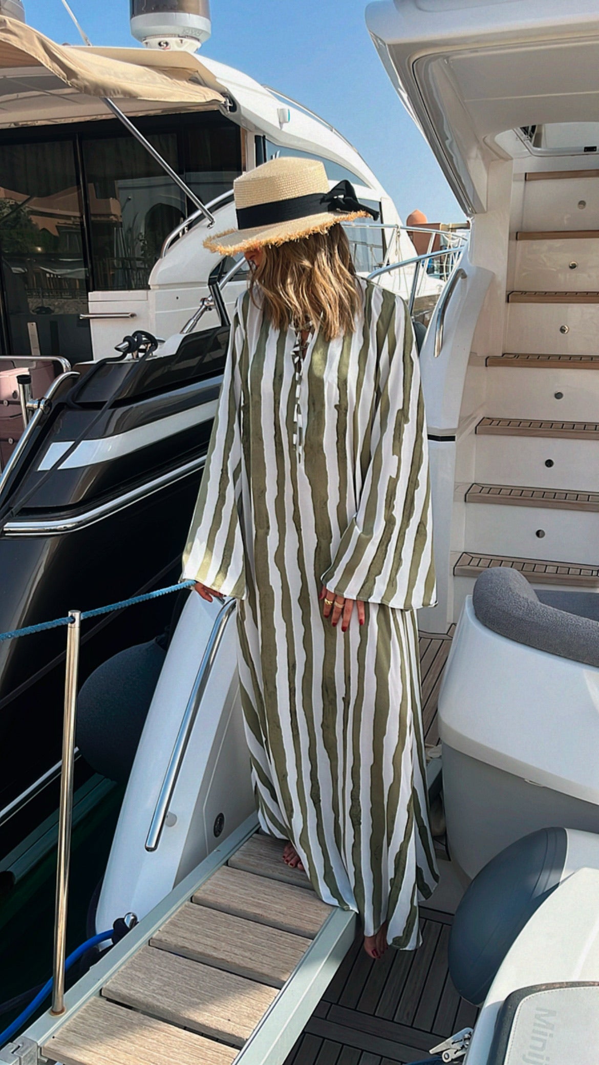 Olive Paint Striped Breezy Dress