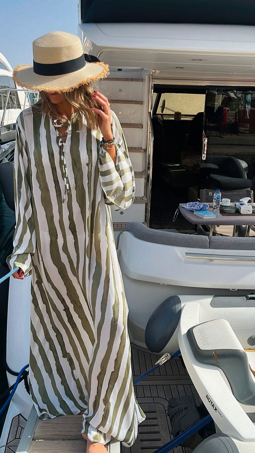 Olive Paint Striped Breezy Dress