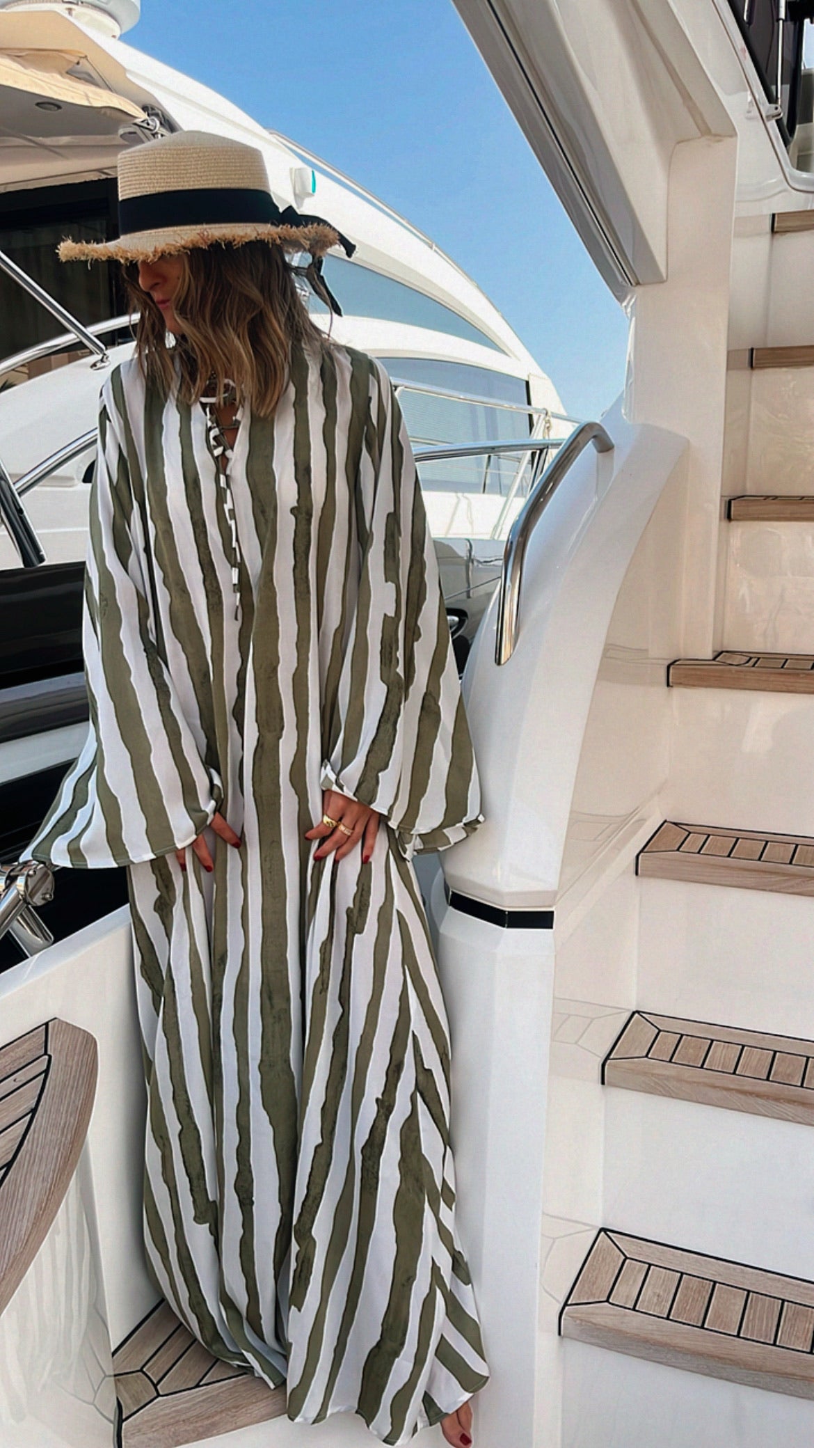 Olive Paint Striped Breezy Dress
