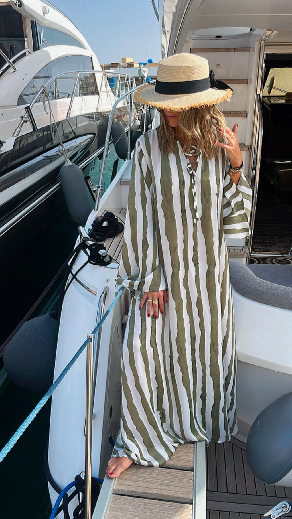 Olive Paint Striped Breezy Dress