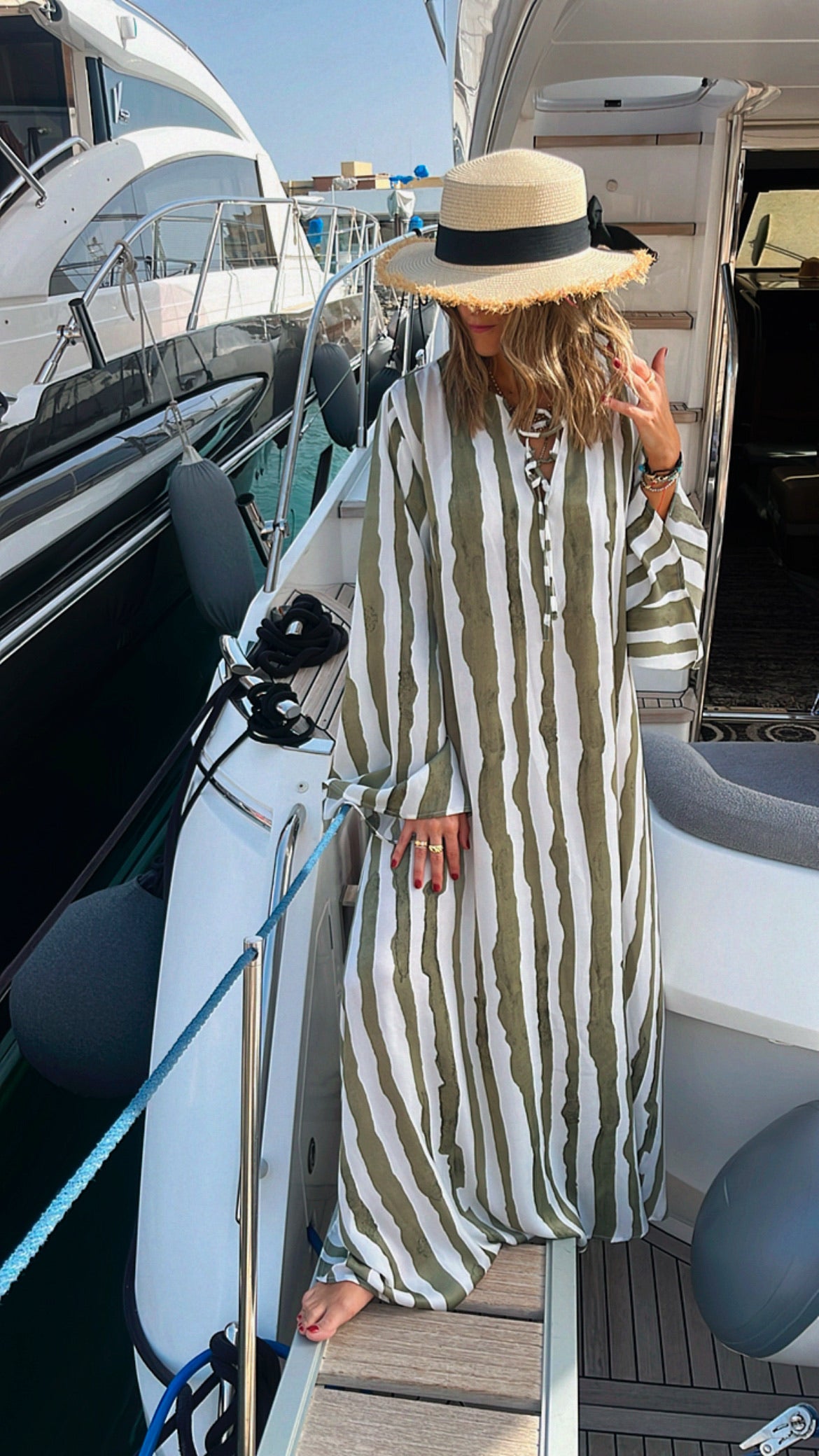 Olive Paint Striped Breezy Dress