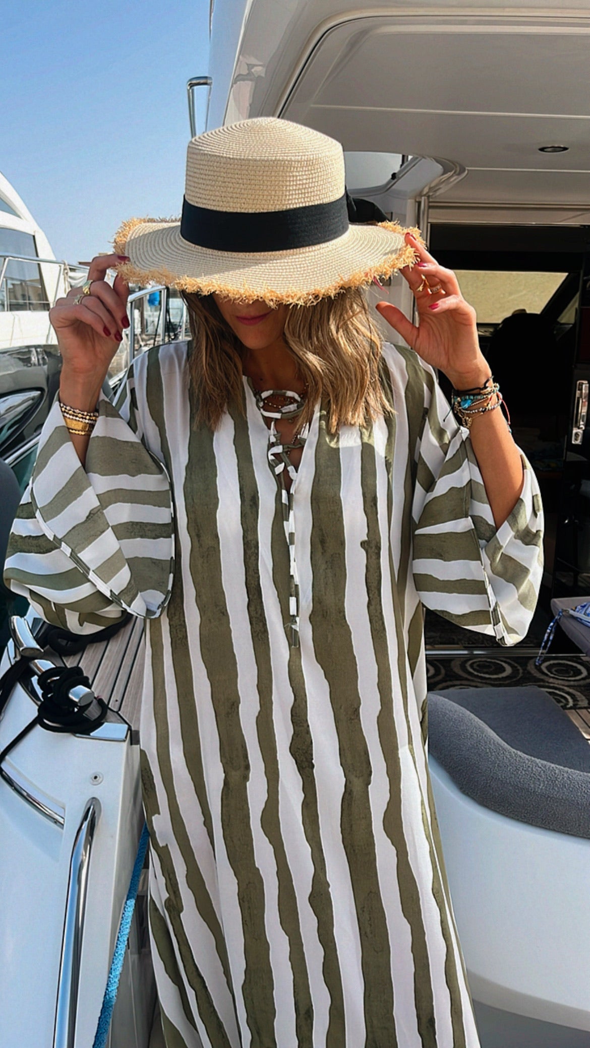Olive Paint Striped Breezy Dress