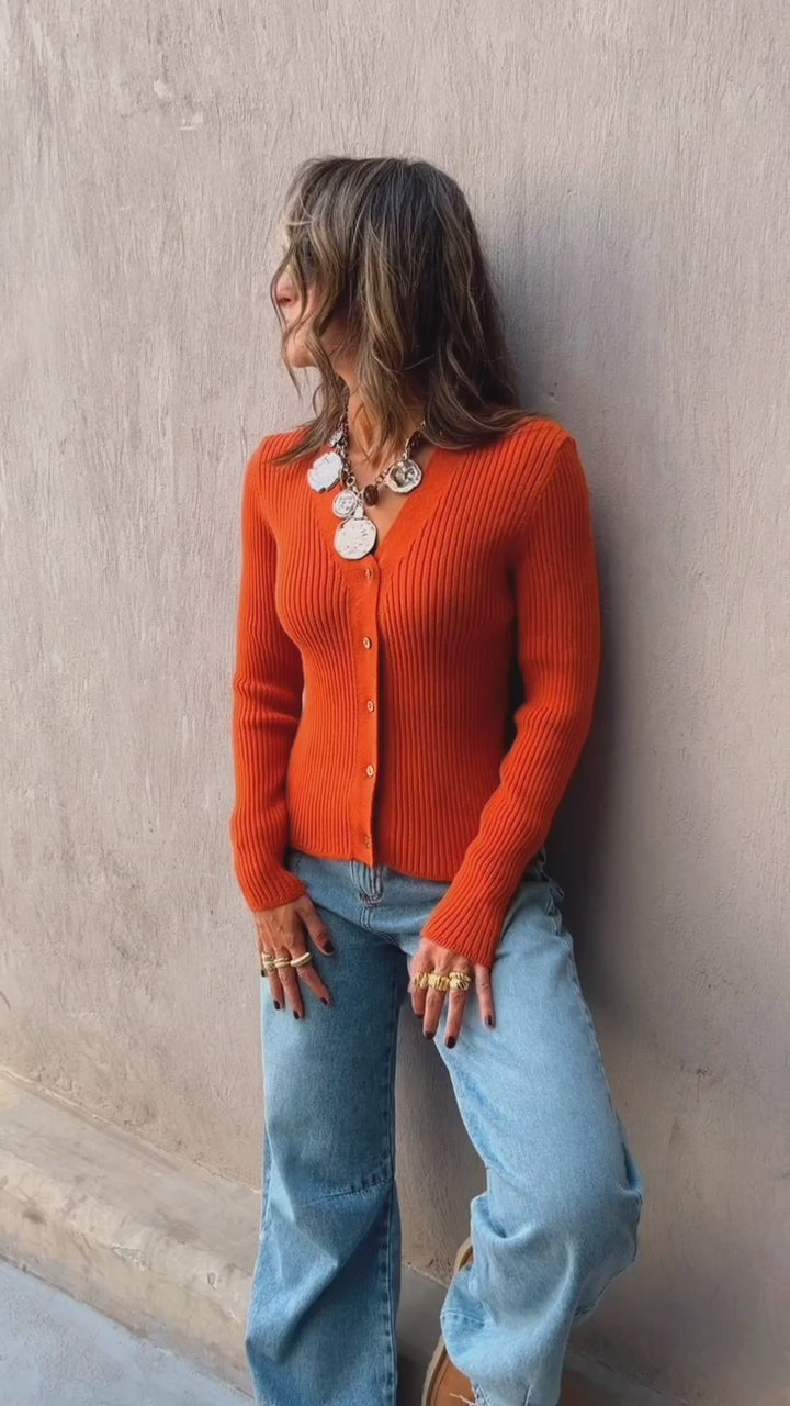 Rust Contour Buttoned Cardigan
