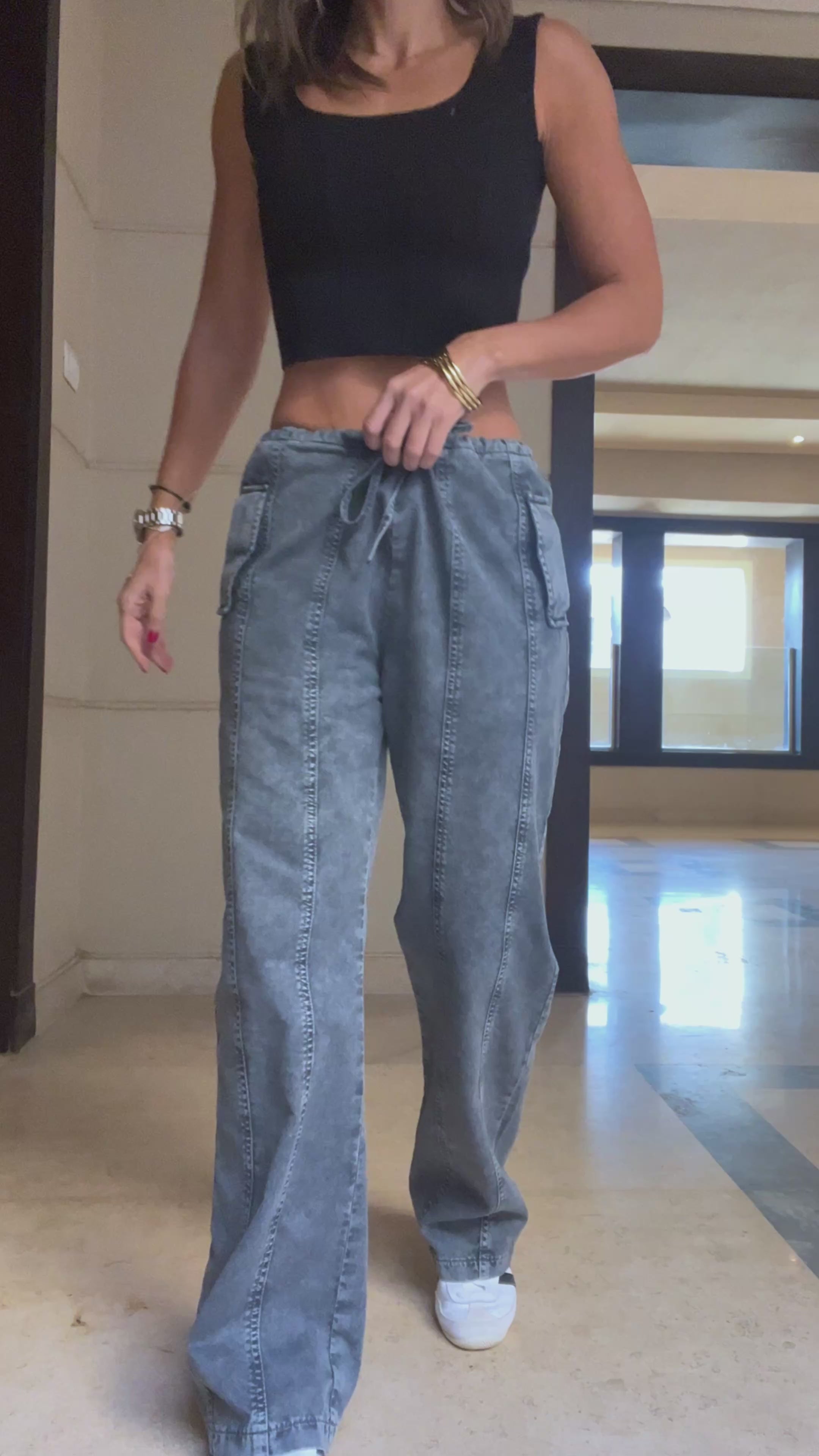 Grey Lines Tie Jeans