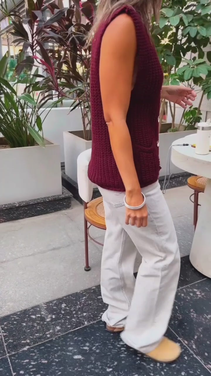 Burgundy Golden Button Knit Vest