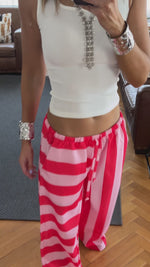 Navy & White Striped Colored Pants