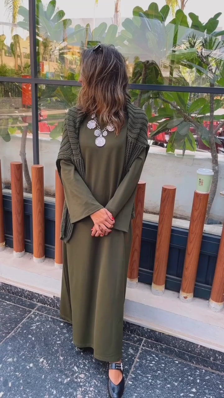 Olive Crew Neck Ribbed Dress