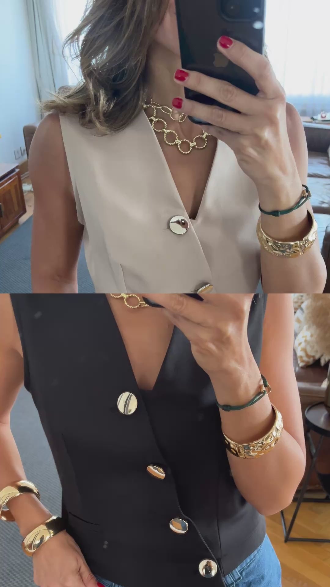 Beige Twist Button Up Vest