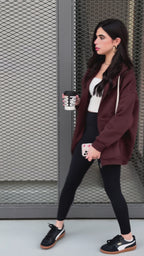 Burgundy Long Zip Up Hoodie