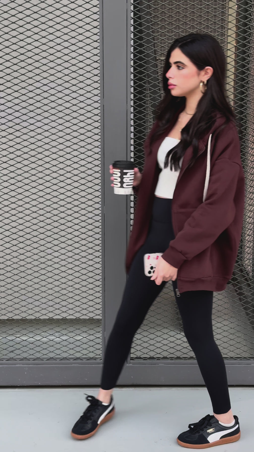 Burgundy Long Zip Up Hoodie