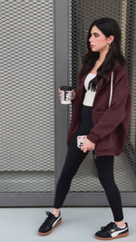 Burgundy Long Zip Up Hoodie