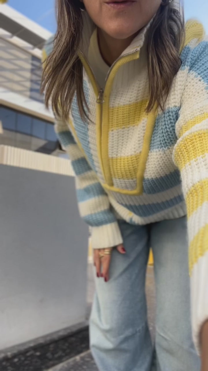 Pastel Quarter Zip Up Sweater