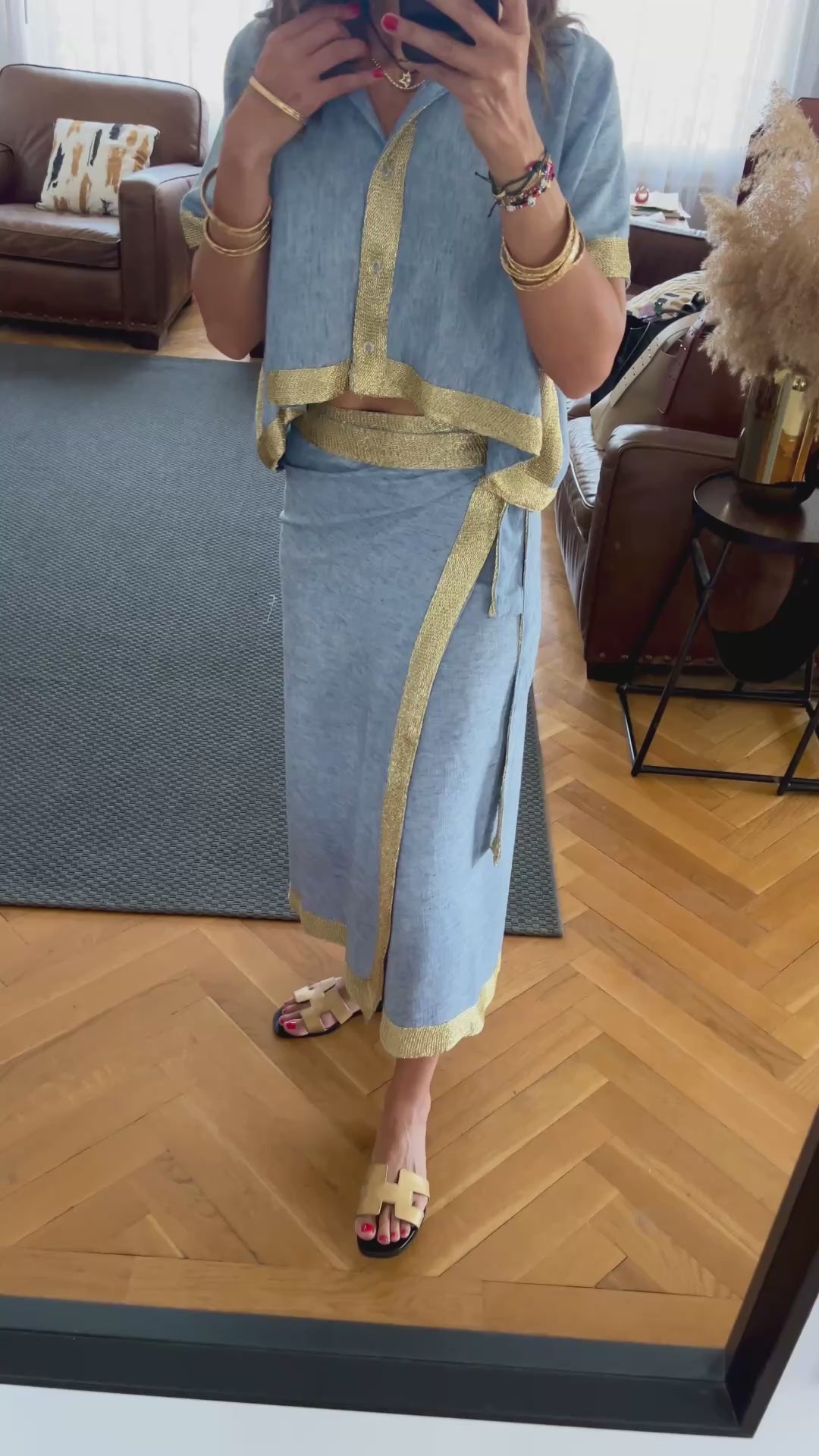 Golden Blue Edge Wrap Skirt