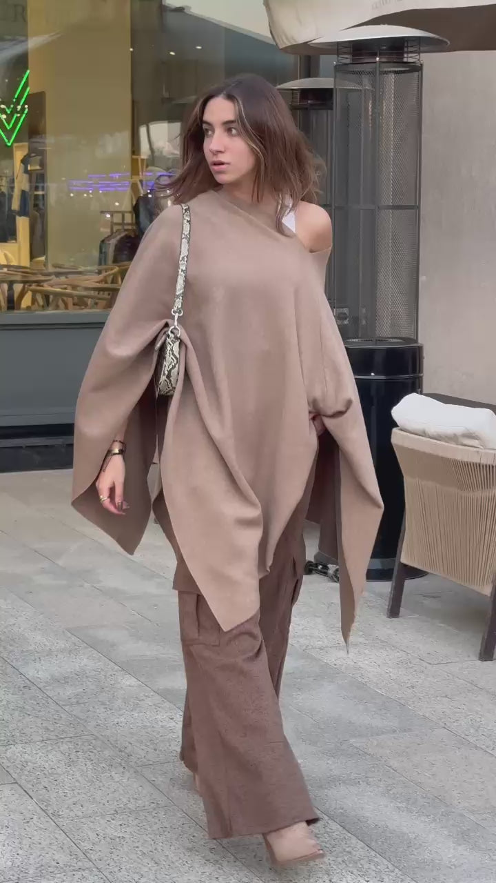Beige Asymmetrical Poncho