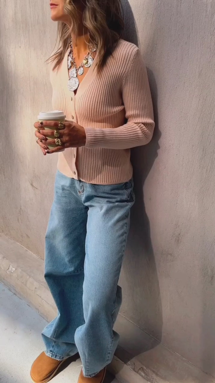 Beige Contour Buttoned Cardigan
