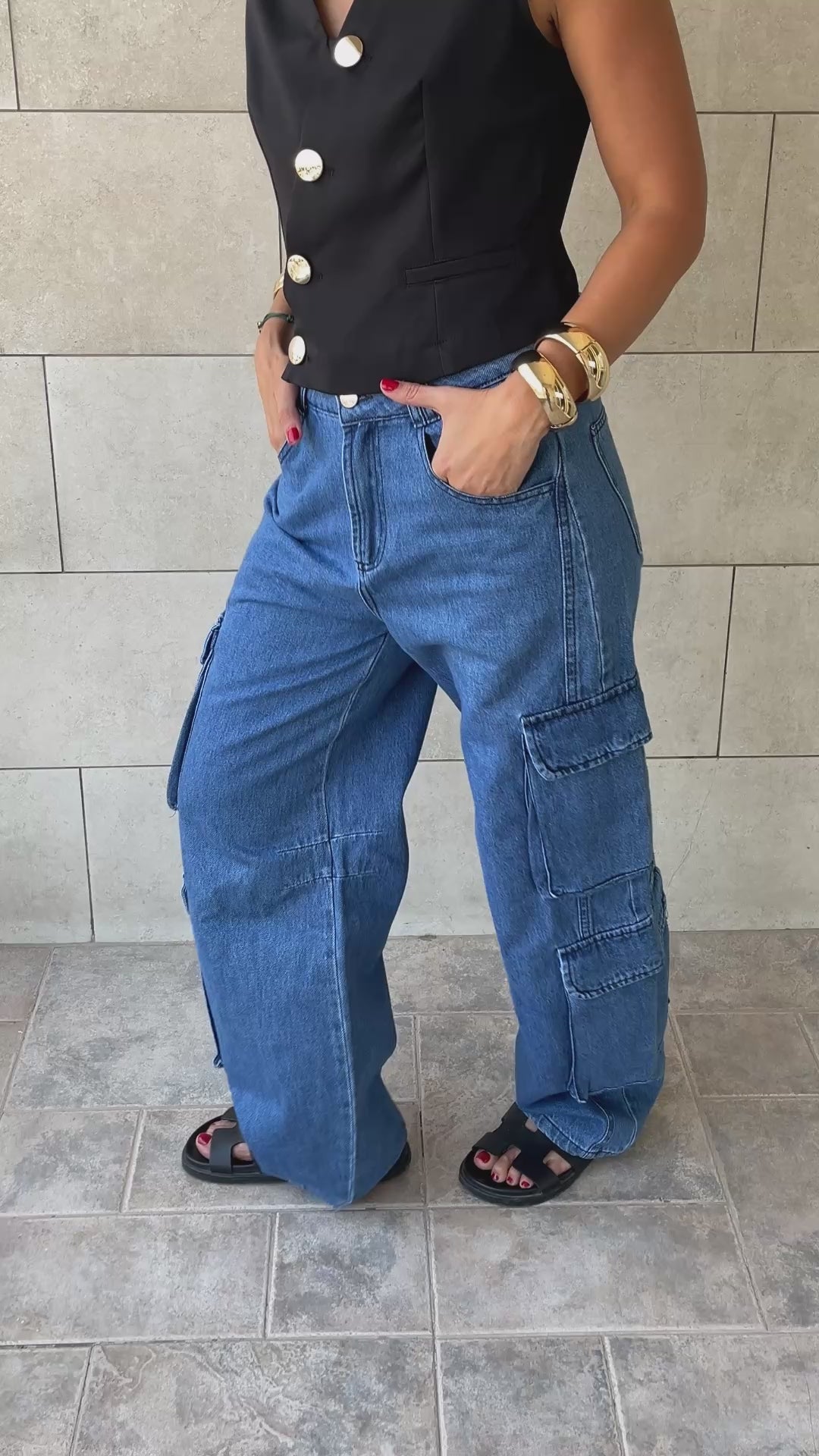 Black Twist Button Up Vest