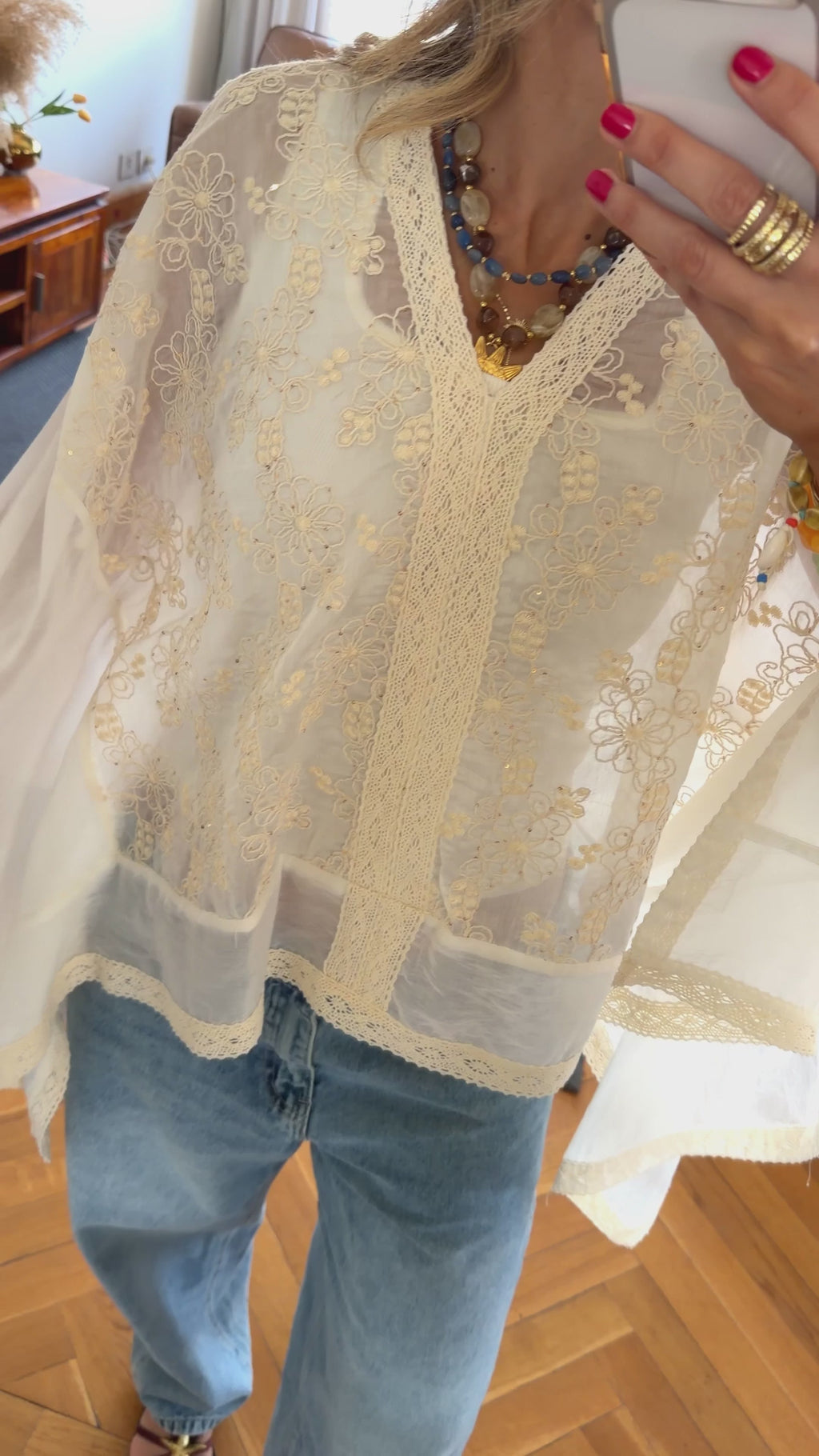 Ivory Floral Sheer Top