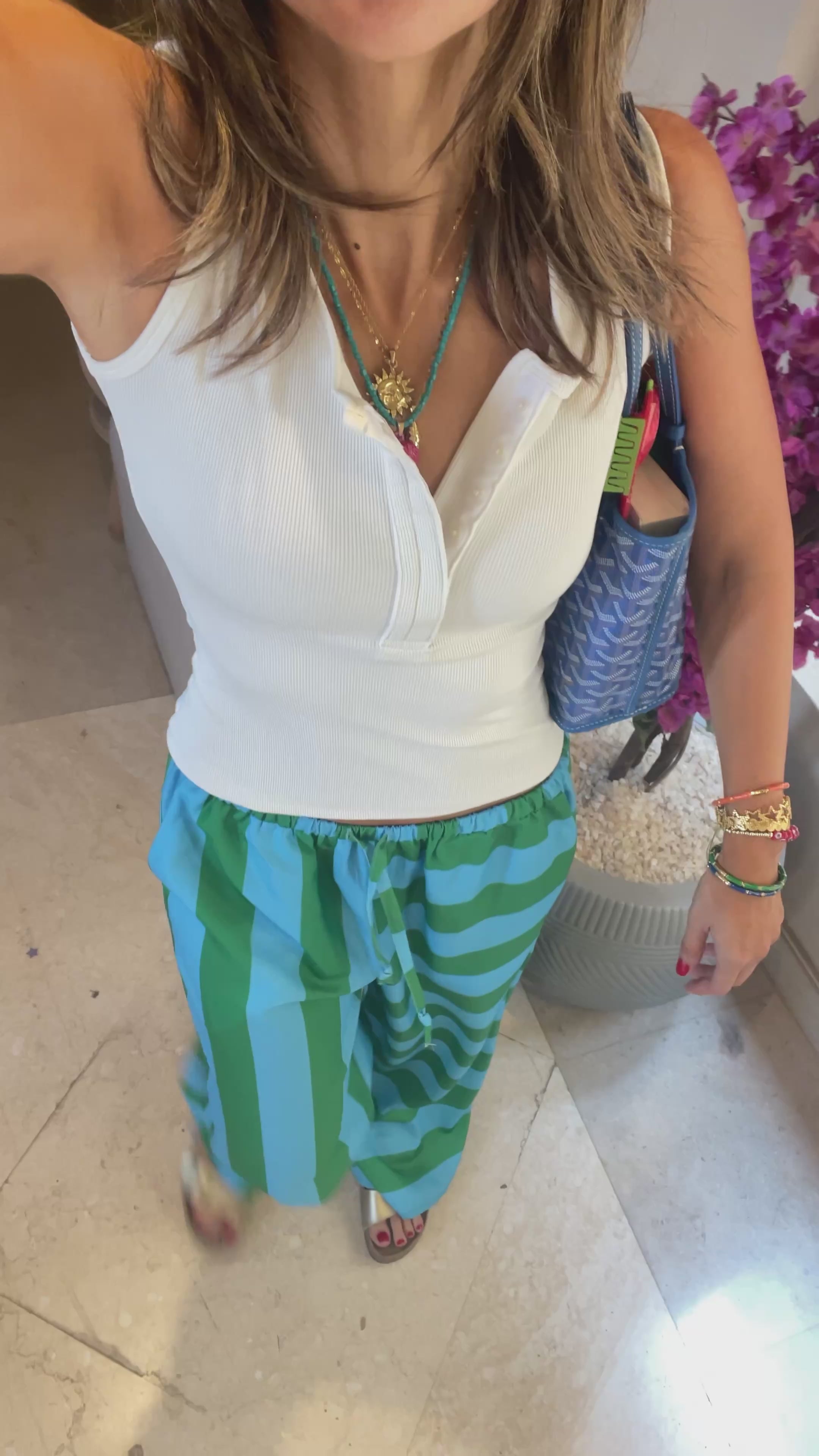 Green & Blue Striped Colored Pants