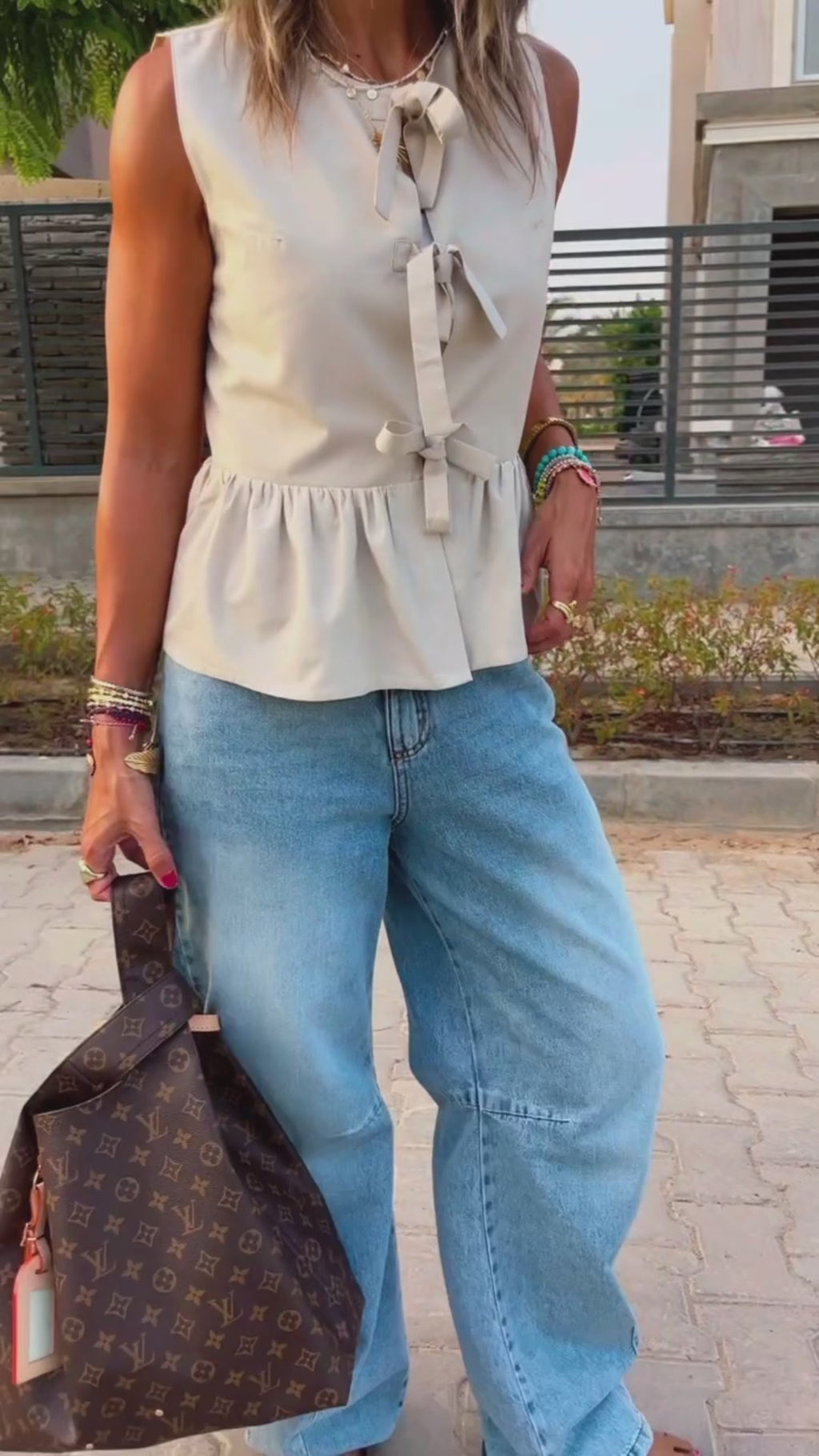 Beige Sunshine Bows Top