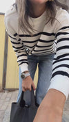 White Striped Button Shoulder Pullover