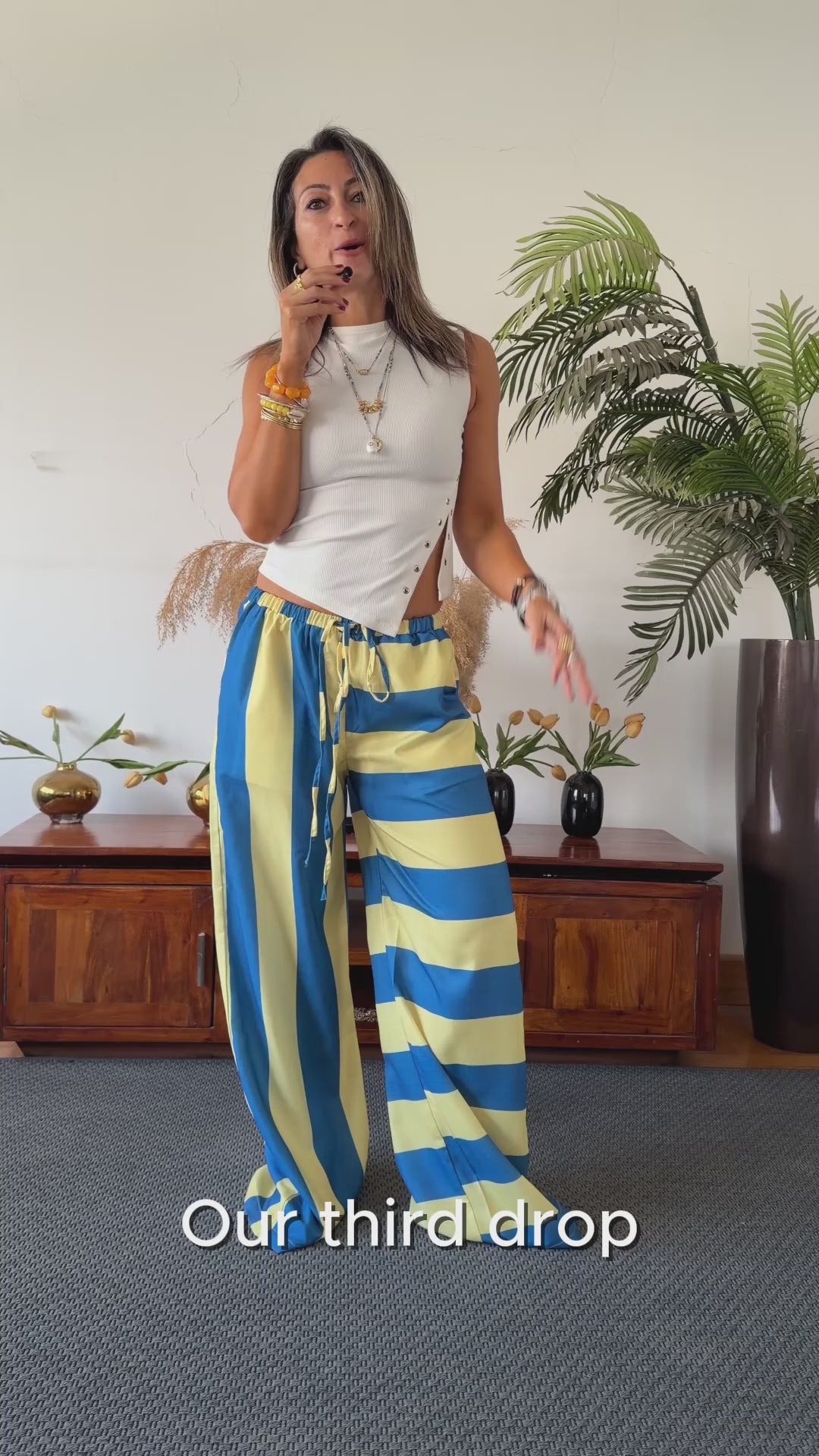Yellow & Blue Striped Colored Pants