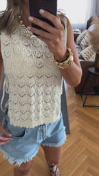 Black Side Tie Crochet Vest